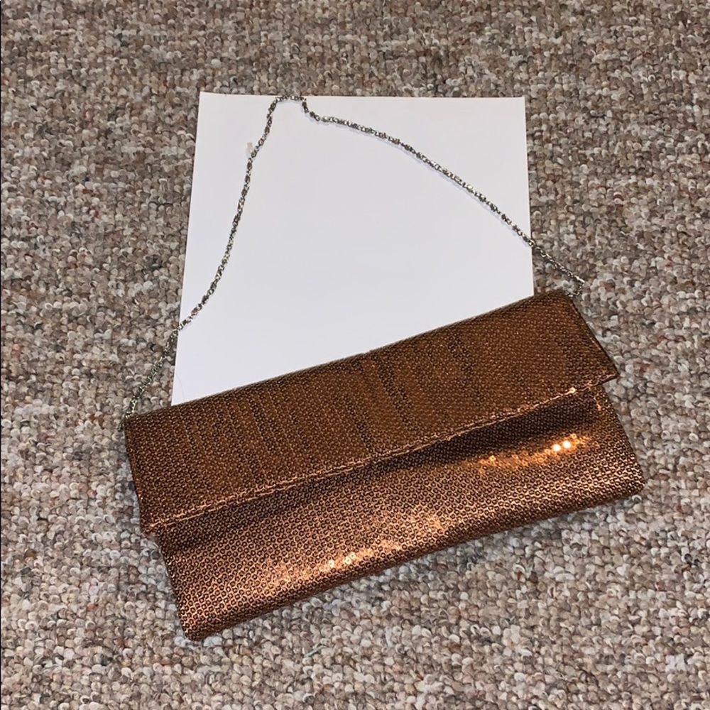 Bronze Sequined Clutch with Silver chain